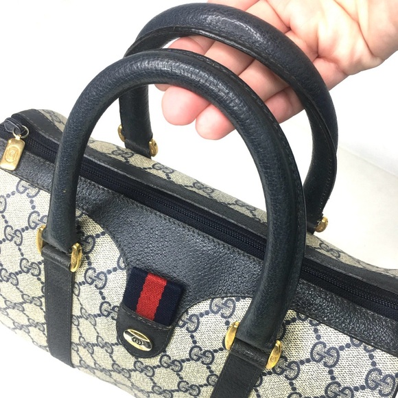 Authentic GUCCI Boston satchel bag navy grey monogram coated canvas - Picture 10 of 15